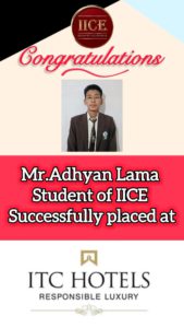 Adhyan IICE Hotel Management Institute Kurseong Student got job